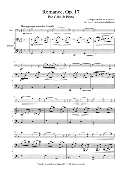 Romance Op. 17 arranged for Cello and Piano image number null