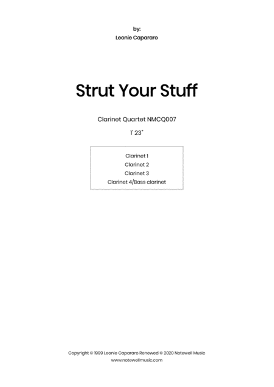 Book cover for Strut Your Stuff (Clarinet quartet)