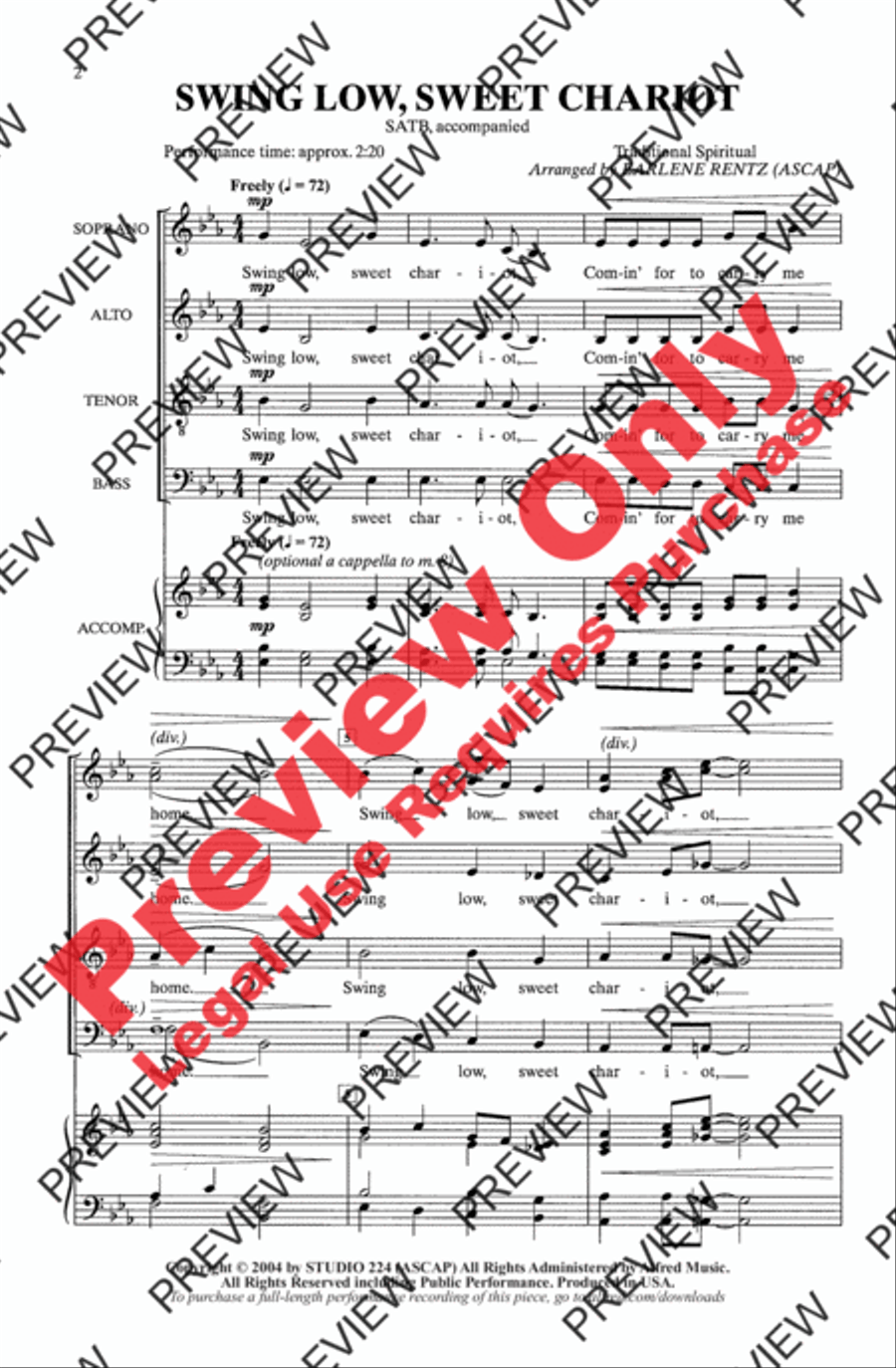 Swing Low, Sweet Chariot 4-Part scores gallery preview page 2