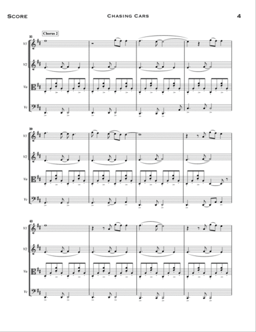 Chasing Cars (arr. Sasha Ivanov) - Full Score String Quartet scores gallery preview page 4