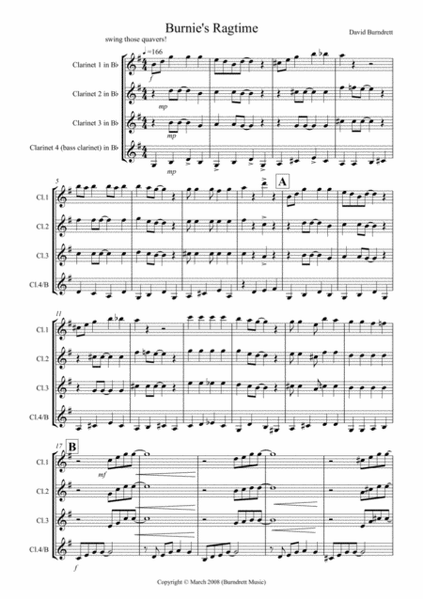 Burnie's Ragtime for Clarinet Quartet image number null