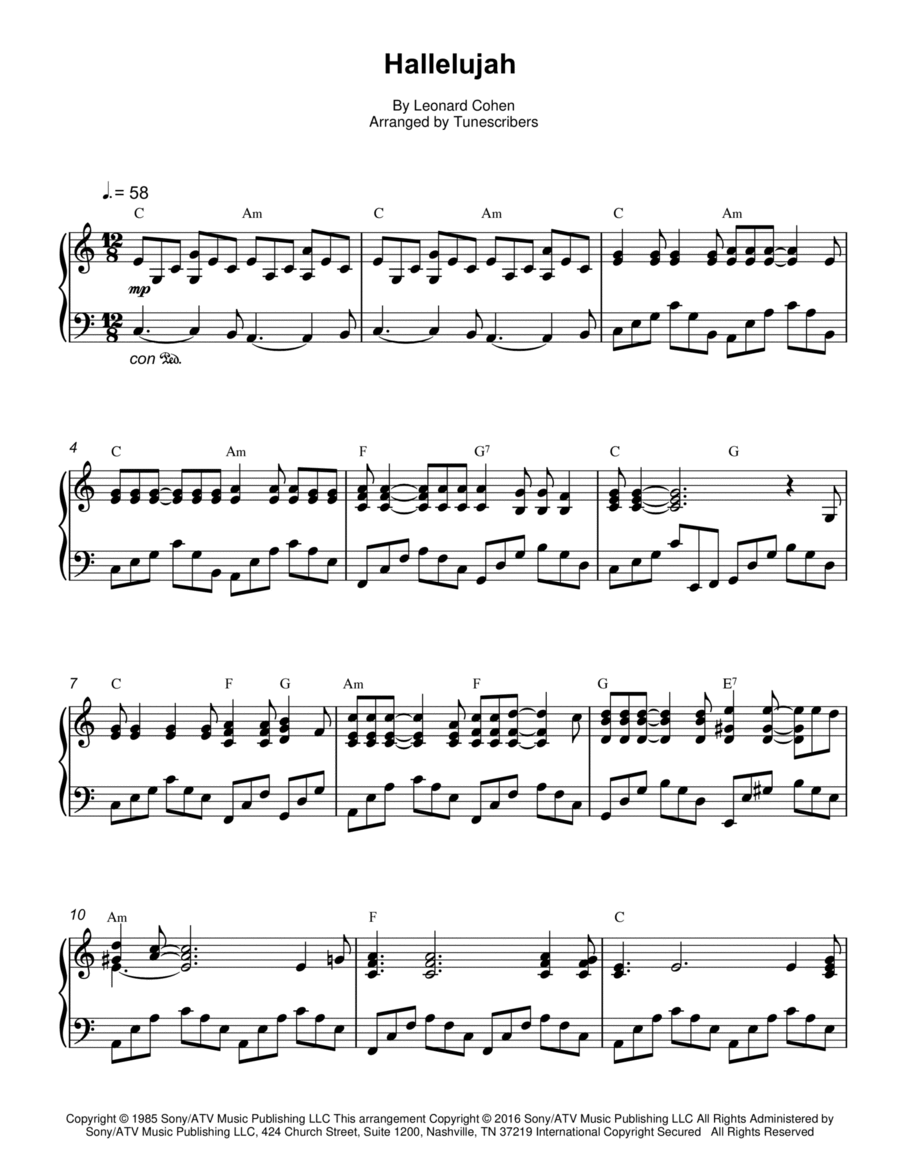 Hallelujah accordion sheet music top