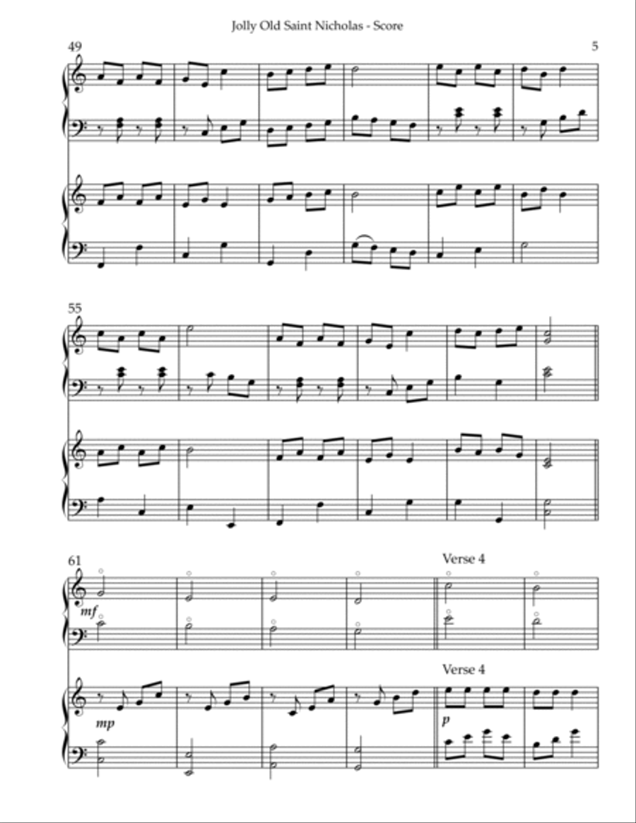 Jolly Old Saint Nicholas, Harp Duet Pedal Harp scores gallery preview page 5