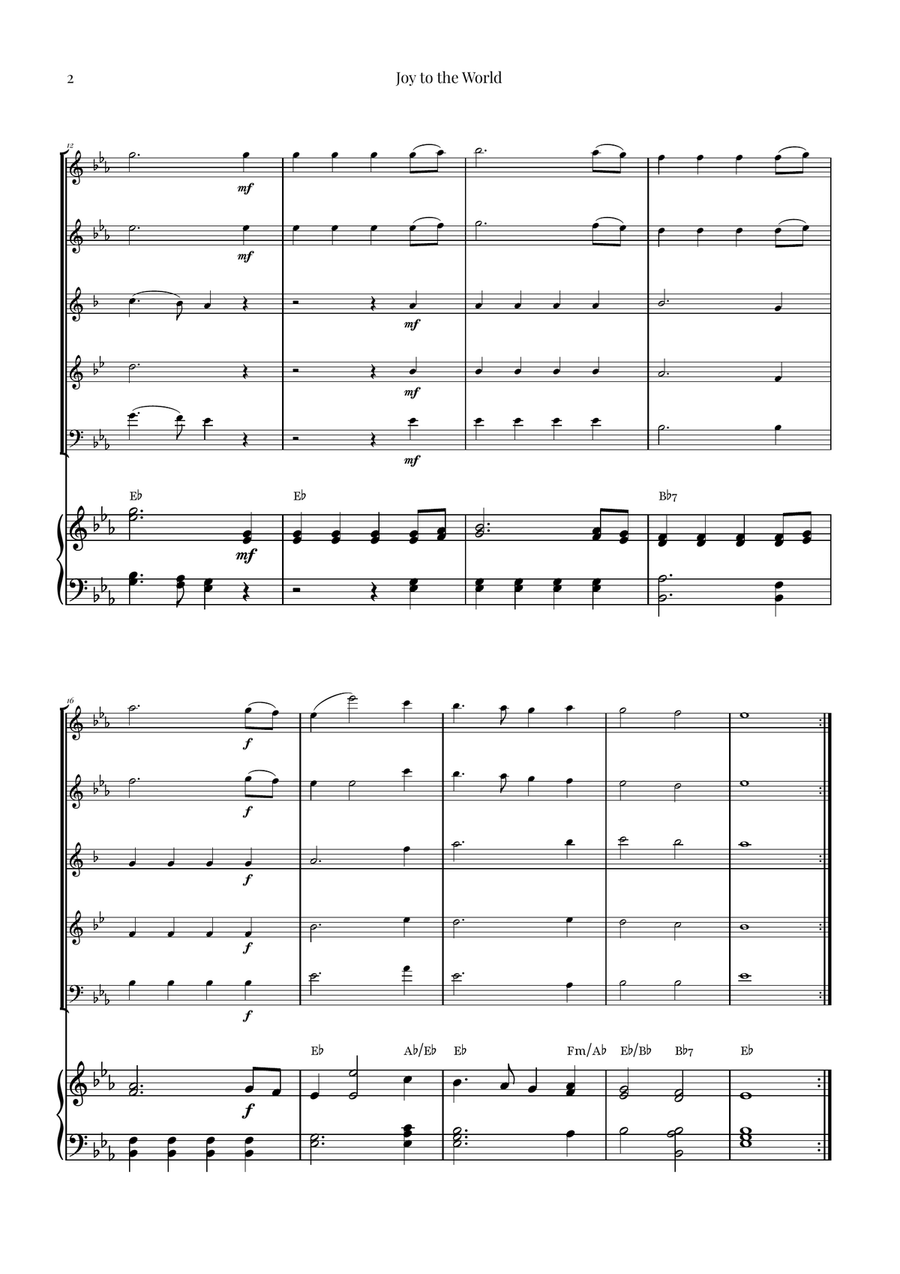 Joy to the World | STUNNING Arrangement Woodwind Quintet scores gallery preview page 2