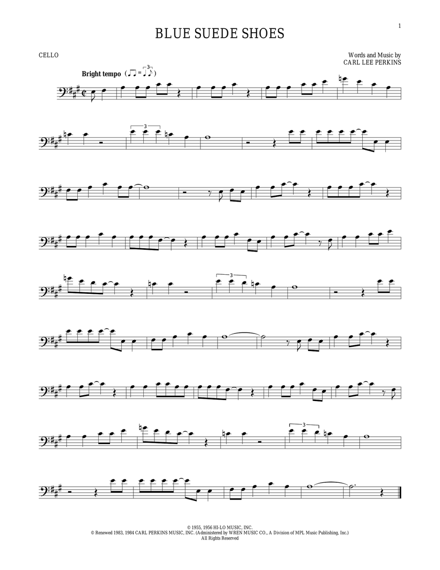 Blue Suede Shoes Cello Solo scores gallery preview page 1