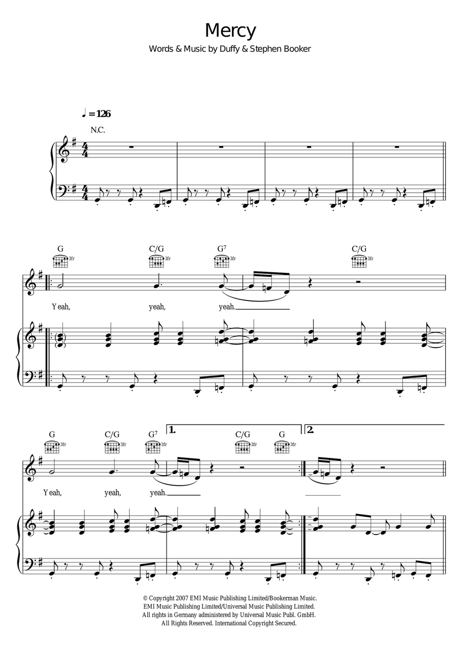 Mercy Piano, Vocal, Guitar scores gallery preview page 1