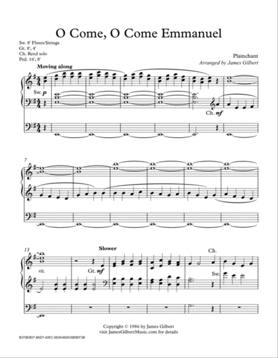 O Come, O Come Emmanuel O Come, O Come Emmanuel Organ Solo scores gallery preview page 1
