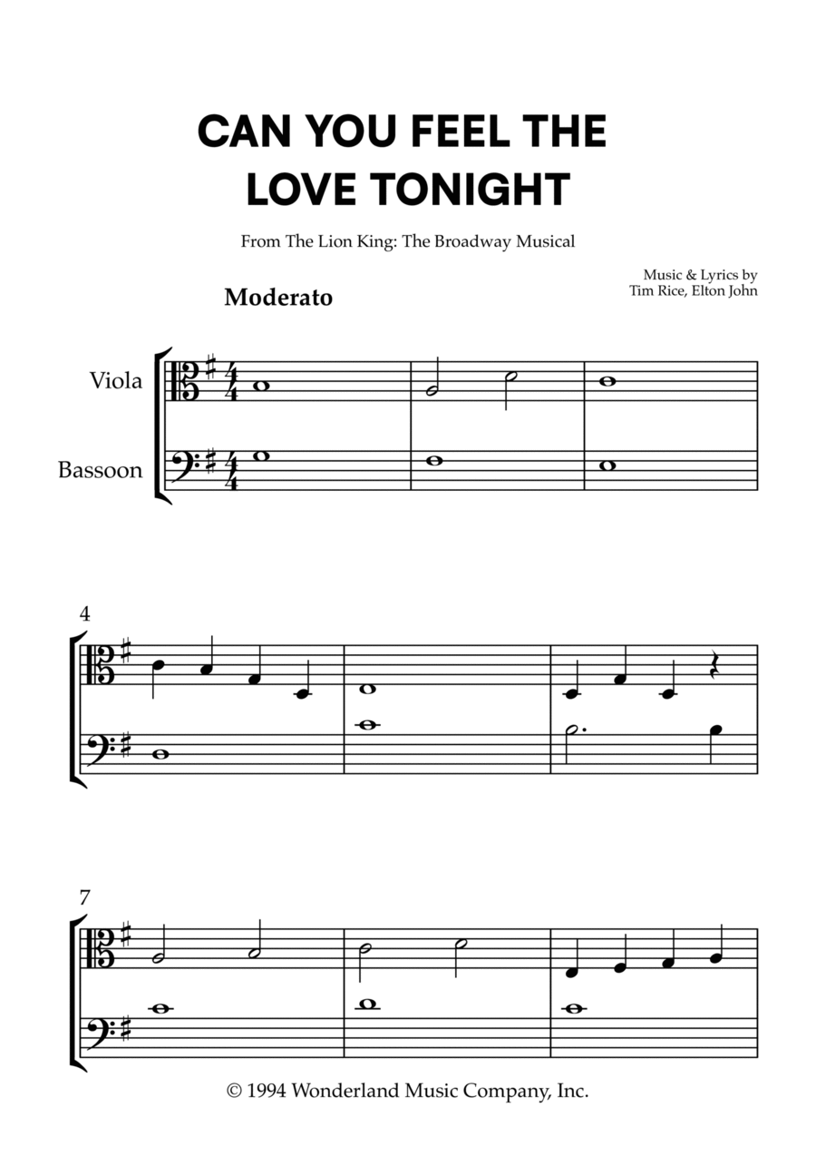 Can You Feel The Love Tonight Bassoon scores gallery preview page 1