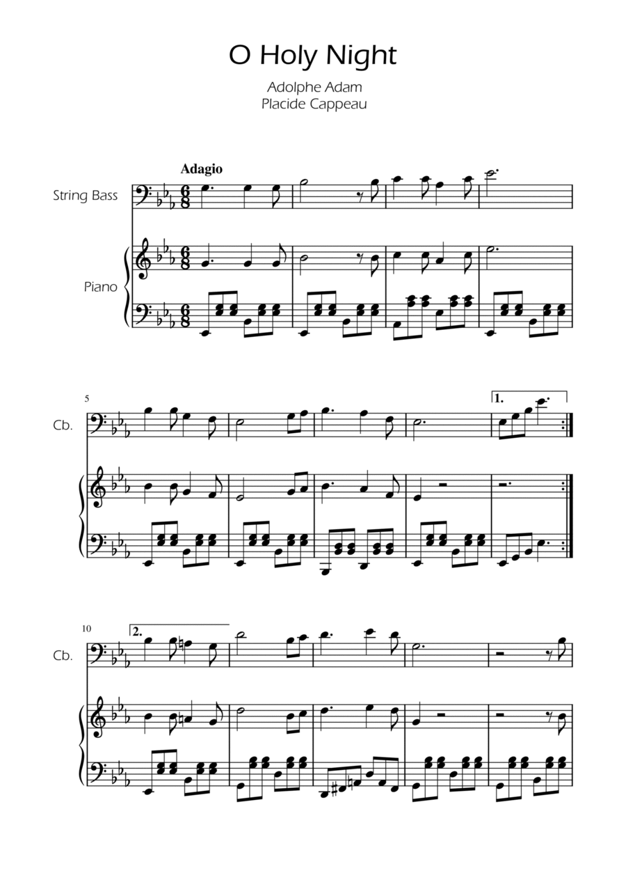 O Holy Night -String Bass Solo w/ Piano Double Bass scores gallery preview page 1