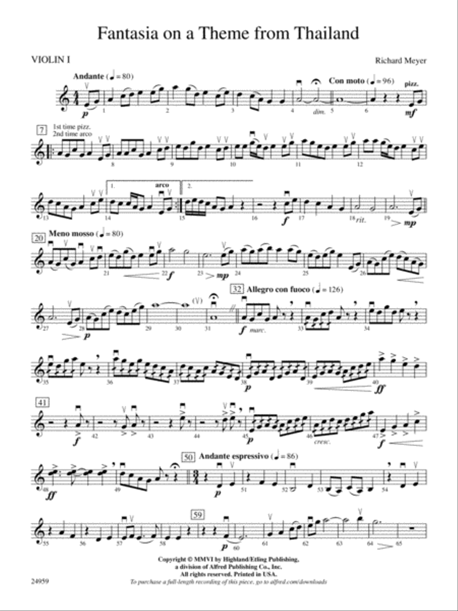 Fantasia on a Theme from Thailand: 1st Violin String Orchestra scores gallery preview page 1