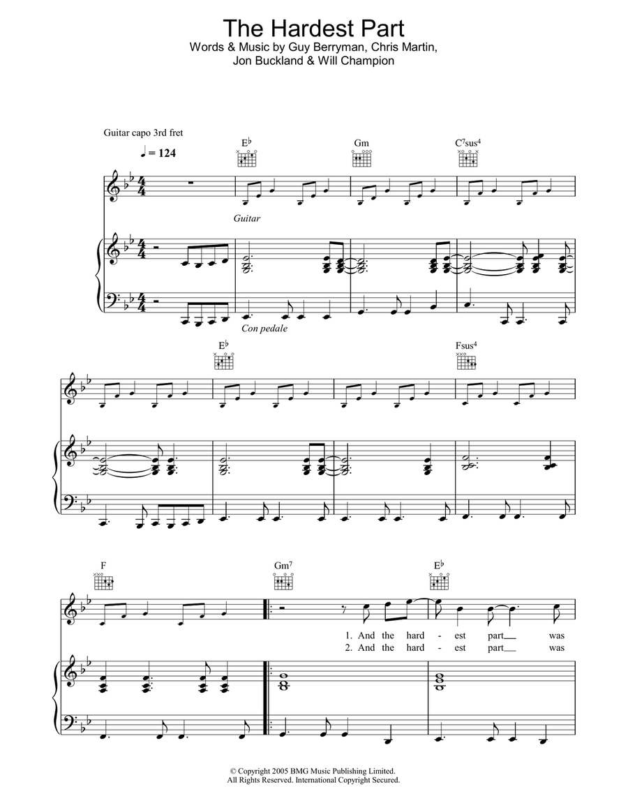 The Hardest Part Piano, Vocal, Guitar scores gallery preview page 1