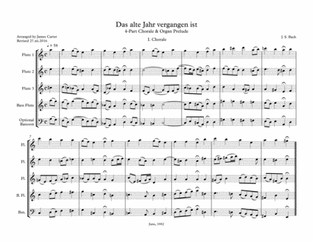 Das alte Jahr vergangen ist, I. Chorale, by J.S. Bach, arranged for Flute Choir (3 Flutes, Bass Flut image number null