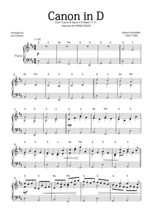 "Canon in D" by Pachelbel - Version for PIANO SOLO