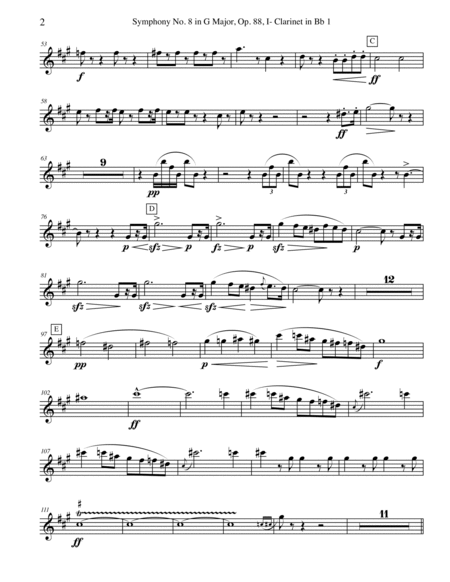 Dvorak Symphony No. 8, Movement I - Clarinet in Bb 1 (Transposed Part), Op. 88