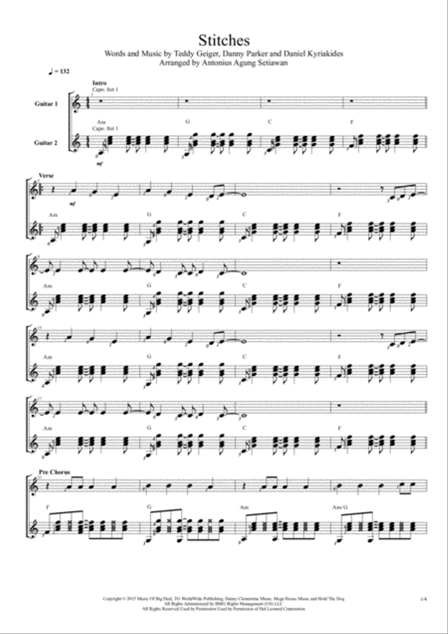 Stitches Electric Guitar scores gallery preview page 1