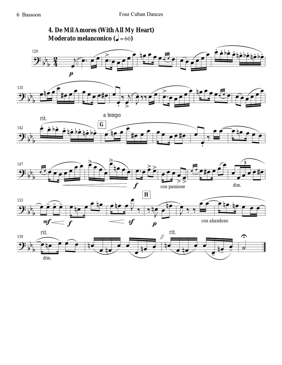 4 Cuban Dances by Cervantes for Bassoon and Piano Woodwind Duet scores gallery preview page 6