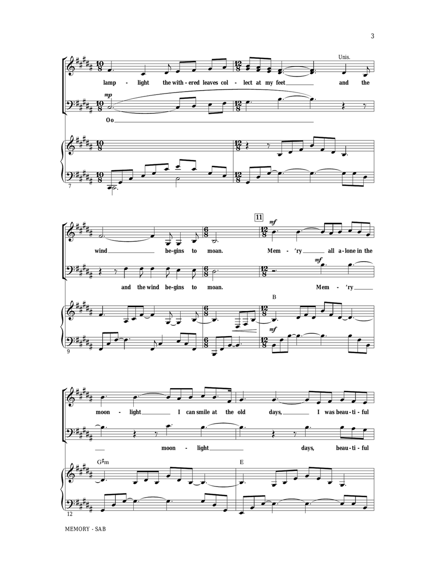 Memory (from Cats) (arr. Ed Lojeski) 3-Part scores gallery preview page 2