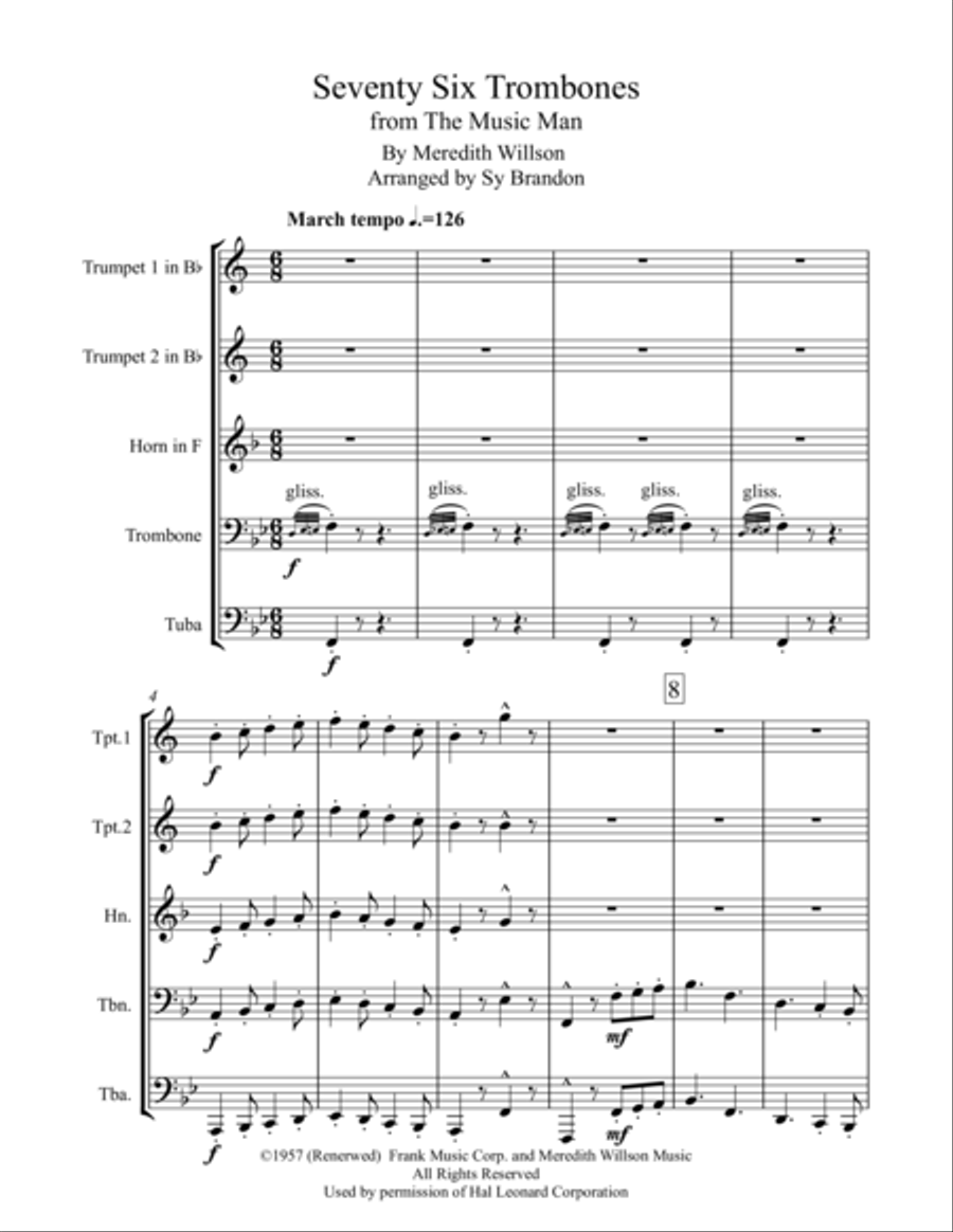 Seventy Six Trombones Trombone scores gallery preview page 1