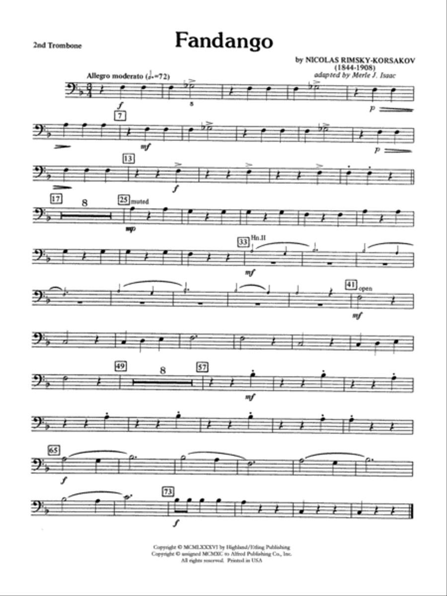 Fandango and Alborado: 2nd Trombone Full Orchestra scores gallery preview page 1