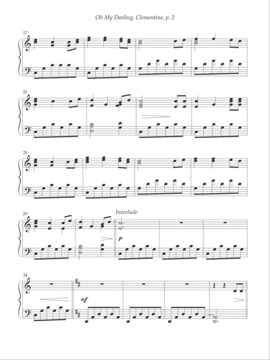 Oh My Darling, Clementine Easy Piano scores gallery preview page 3