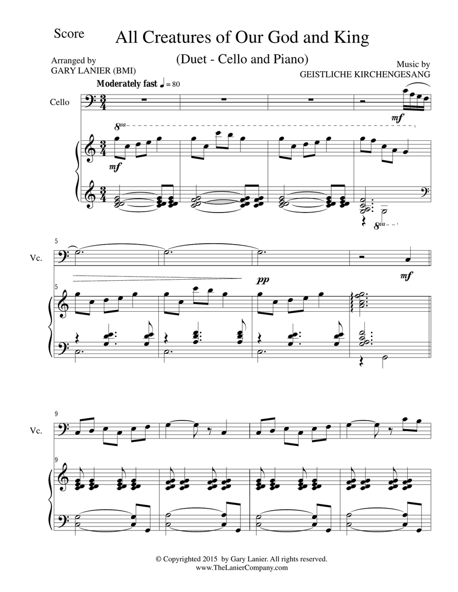 Gary Lanier: 3 HYMNS of ADORATION (Duets for Cello and Piano) Piano scores gallery preview page 3