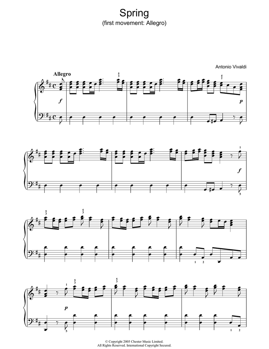 Spring (first movement: Allegro) Piano Solo scores gallery preview page 1
