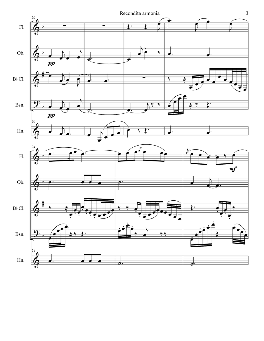 Recondita armonia - Tosca Woodwind Quintet scores gallery preview page 3
