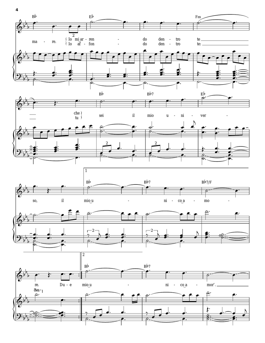 Unico Amore Piano, Vocal, Guitar scores gallery preview page 4