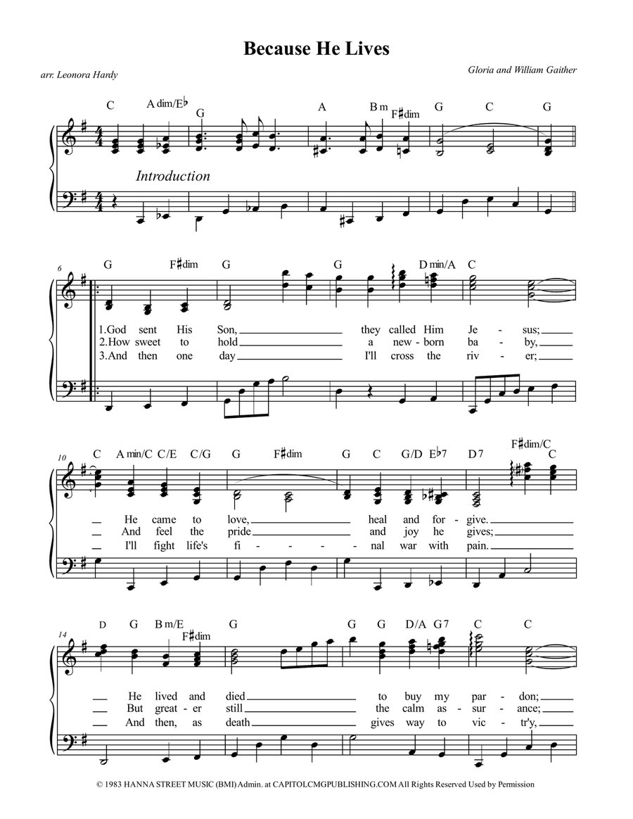 Because He Lives Piano, Vocal scores gallery preview page 1