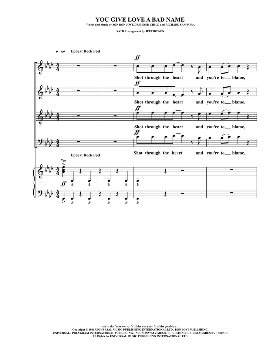 You Give Love A Bad Name You Give Love A Bad Name 4-Part scores gallery preview page 1
