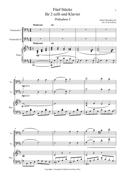 PRELUDE from Five Pieces For Two Cellos and Piano - D. Shostakovich (Full Score and Parts)