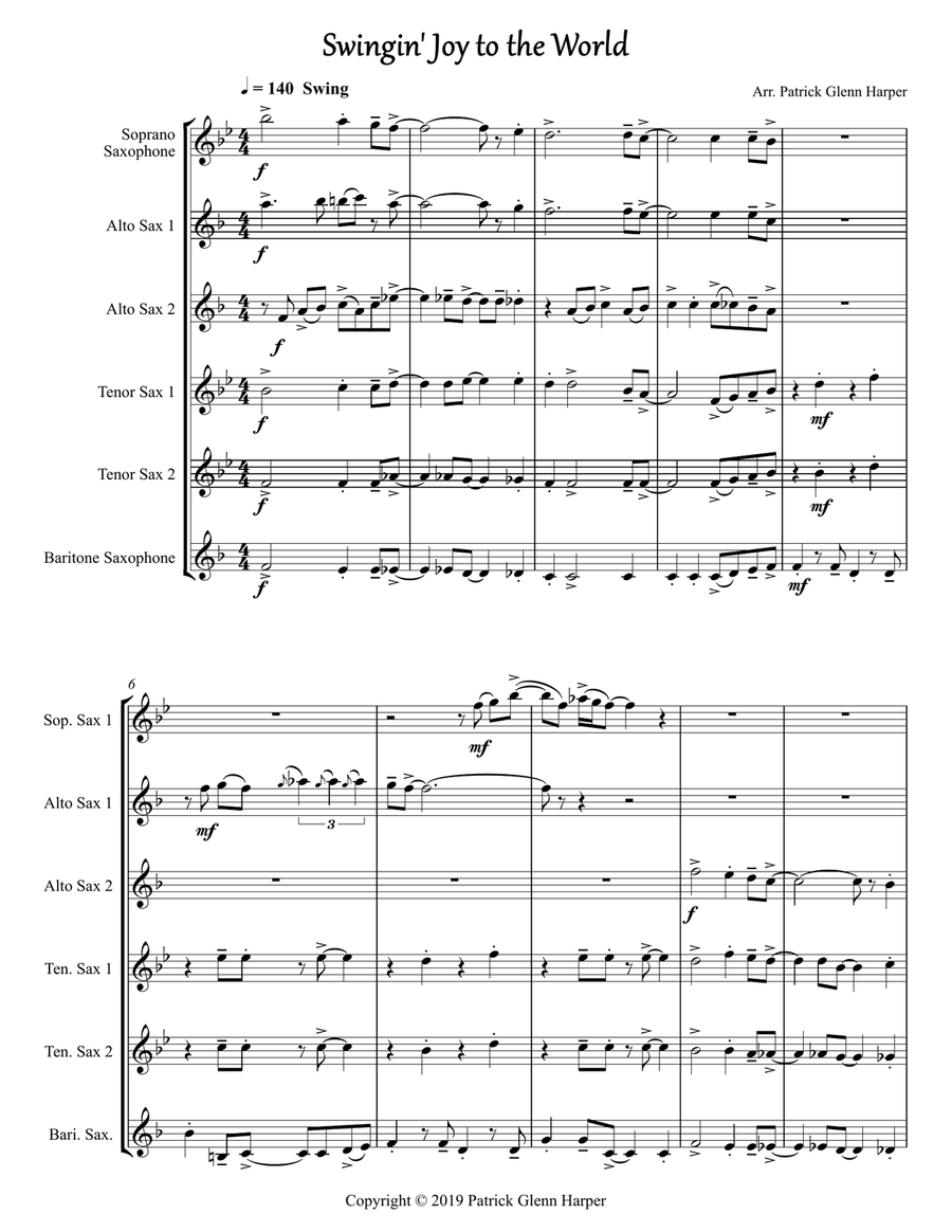 Swingin' Joy To The World - for Saxophone Ensemble Saxophone Ensemble scores gallery preview page 2