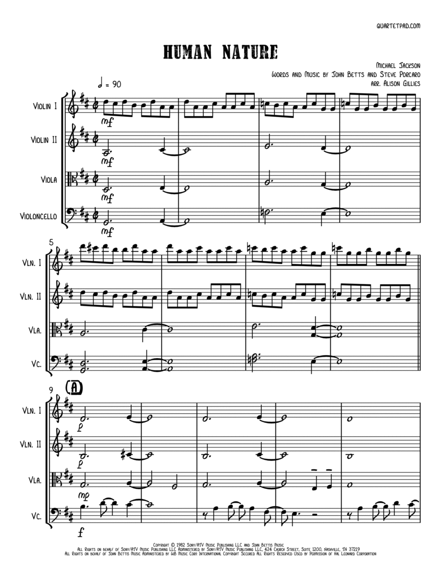 Human Nature String Quartet scores gallery preview page 1