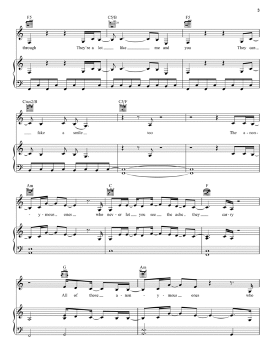 The Anonymous Ones (from Dear Evan Hansen) Piano, Vocal, Guitar scores gallery preview page 3