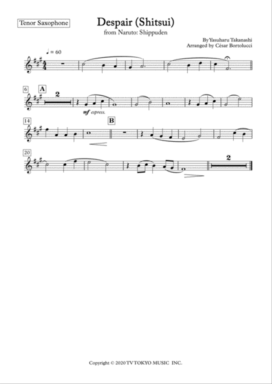 Despair (shitsui) Tenor Saxophone scores gallery preview page 2