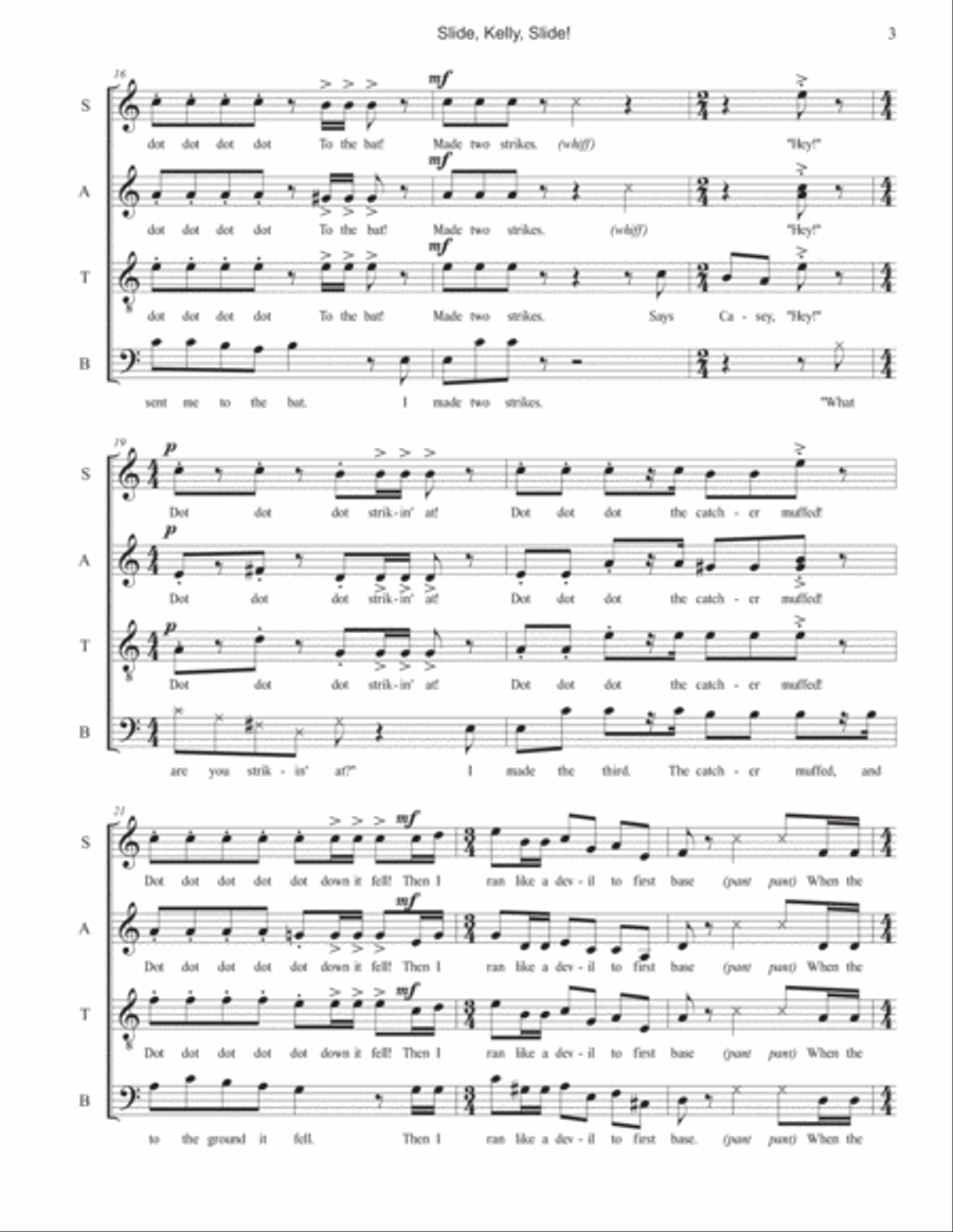 Baseball Songs: 3. Slide, Kelly, Slide 4-Part scores gallery preview page 3
