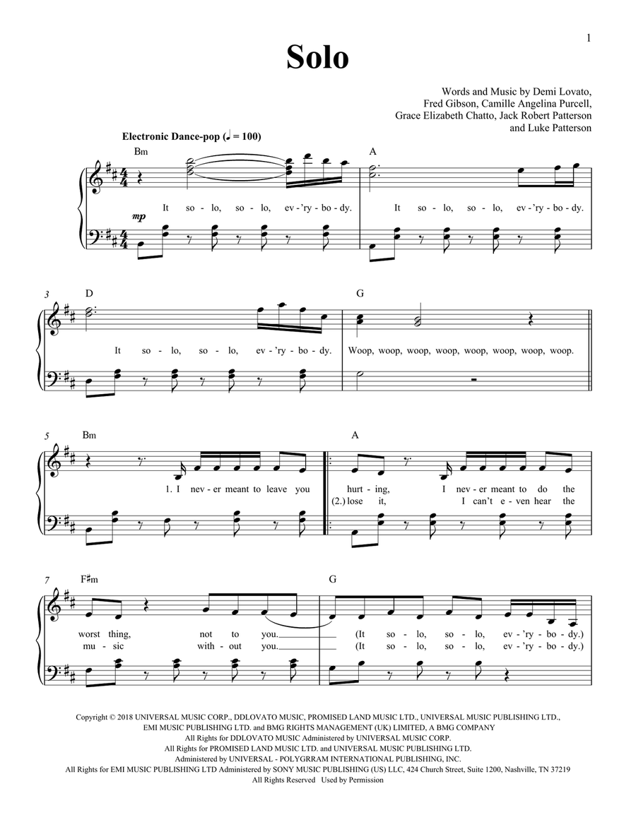 Solo (feat. Demi Lovato) Easy Piano scores gallery preview page 1