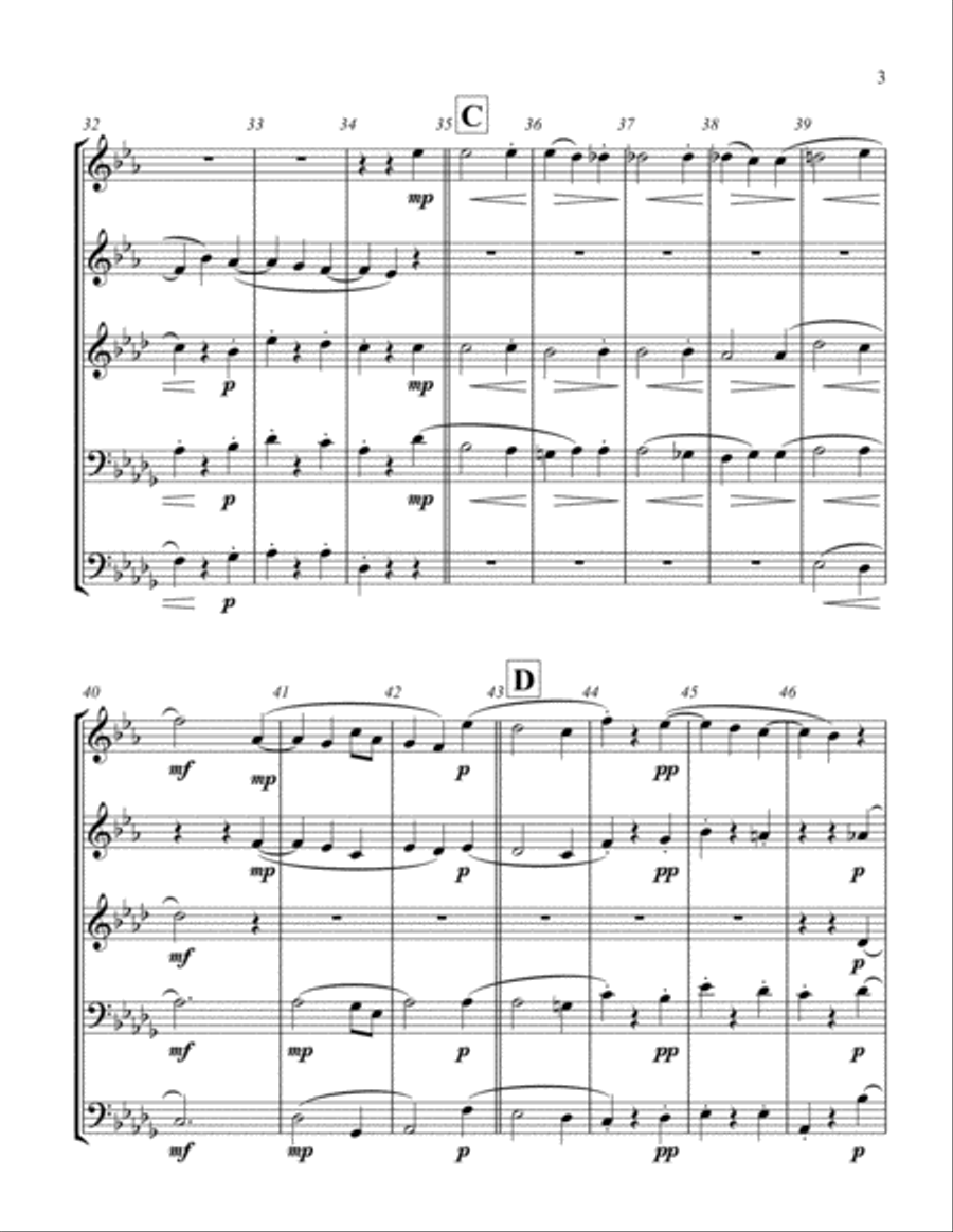 Moonlight Sonata, 2nd Movement in Db Major (original key) for Brass Quintet Brass Quintet scores gallery preview page 3