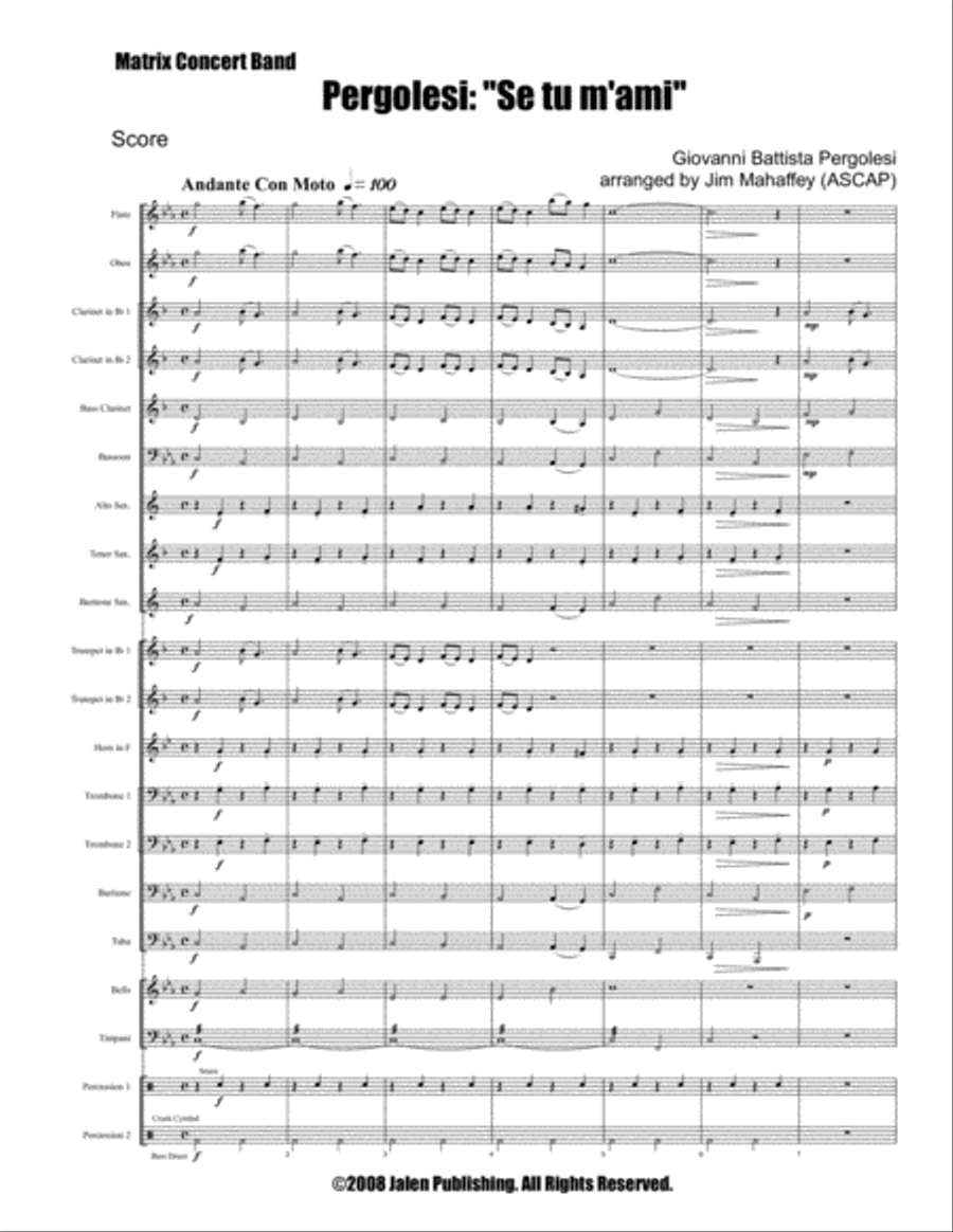 Pergolesi: Se tuM'ami Concert Band scores gallery preview page 2