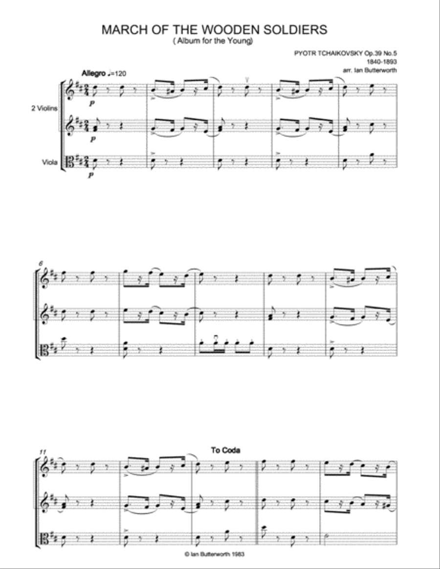 TCHAIKOVSKY March of the Wooden Soldiers (Album for the Young) for 2 violins & viola String Trio scores gallery preview page 1
