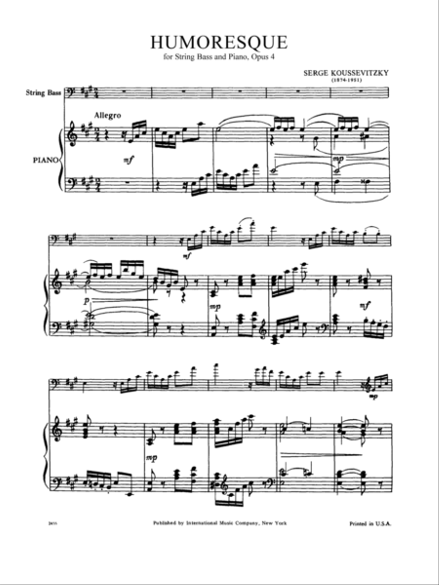 Humoresque, Opus 4 (Solo Tuning) Double Bass scores gallery preview page 2