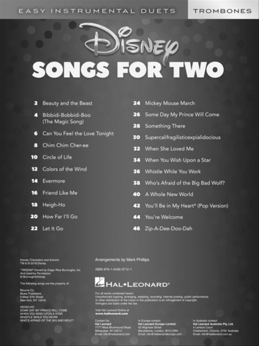 Disney Songs for Two Trombones