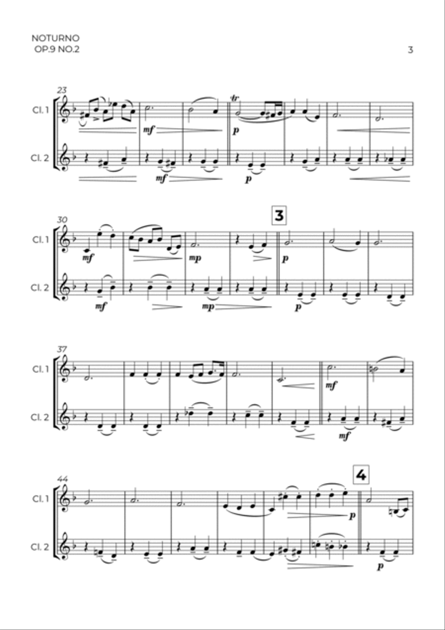 NOTURNO OP.9 NO.2 - CHOPIN - CLARINET DUET Clarinet Duet scores gallery preview page 3