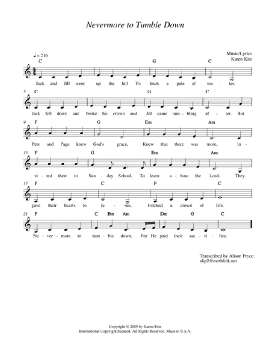 Nevermore to Tumble Down Nevermore to Tumble Down Piano, Vocal, Guitar scores gallery preview page 1