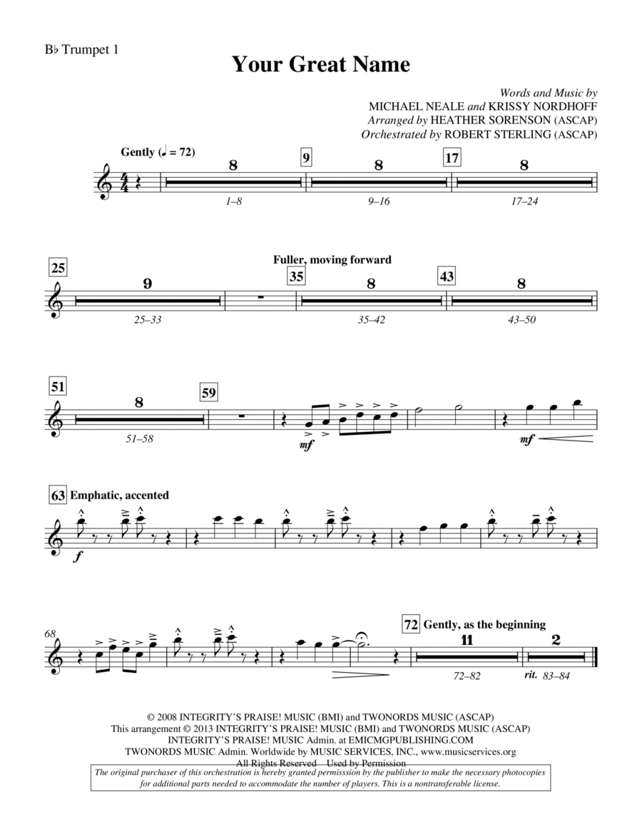 Your Great Name - Bb Trumpet 1 Choir scores gallery preview page 1