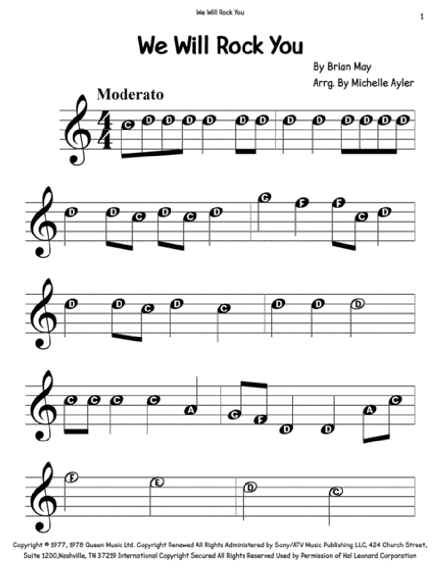 We Will Rock You Easy Piano scores gallery preview page 1