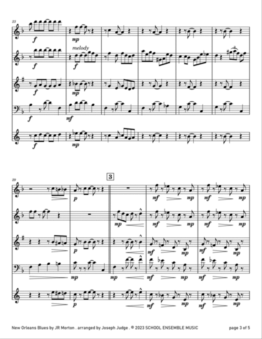 New Orleans Blues by JR Morton for Woodwind Quartet in Schools Woodwind Quartet scores gallery preview page 3