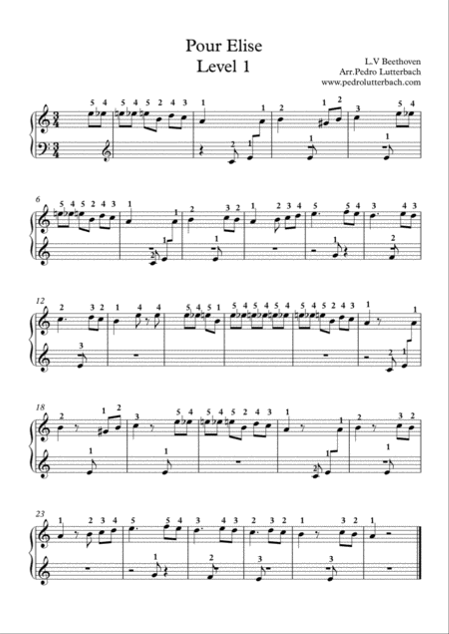 Pour Elise Easy Piano scores gallery preview page 1