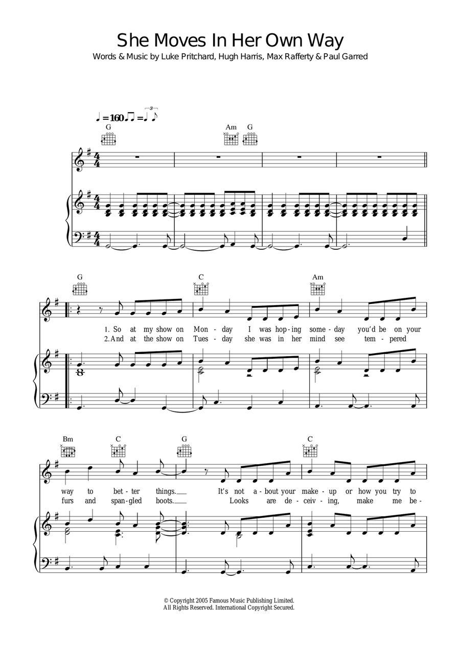 She Moves In Her Own Way Piano, Vocal, Guitar scores gallery preview page 1