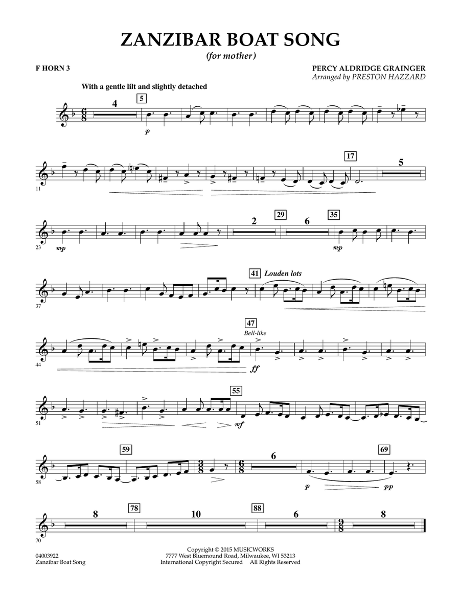 Zanzibar Boat Song - F Horn 3